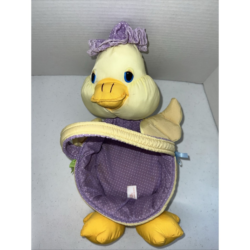 Vtg TL Toy Nylon Easter Chick Basket Plush Stuffed Parachute Purple Yellow 1989